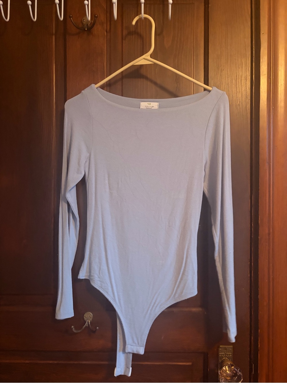 Women’s Light Blue Long Sleeve Scoop Neck Bodysuit